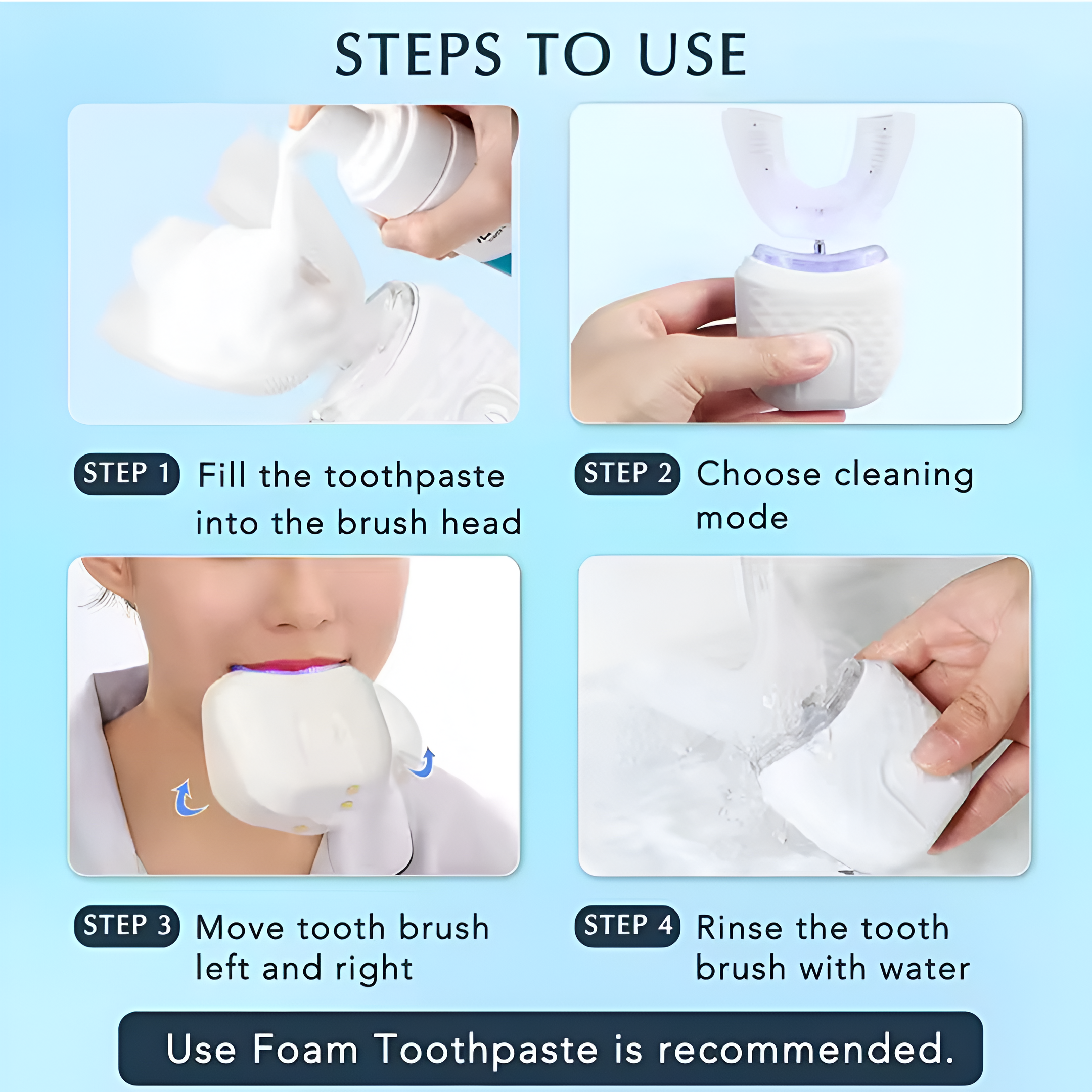 WaveBrush Cepillo Dental Sónico con Cabezal en U de Silicona – Carga USB y Tecnología 360º