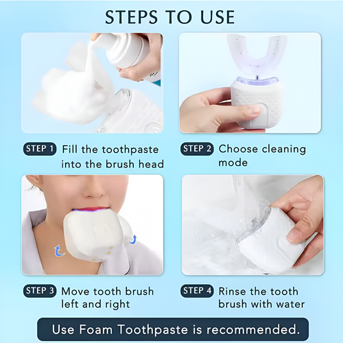 WaveBrush Cepillo Dental Sónico con Cabezal en U de Silicona – Carga USB y Tecnología 360º